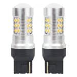 Set becuri auto cu LED CANBUS, 3030, 24SMD, compatibil T20, 7440, WY21W, Portocaliu, 12V / 24V, destinat competitiilor auto sau off-road
