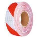 Banda reflectorizanta adeziva tip fagure - ROSU-ALB (rola 4cm x 23m)