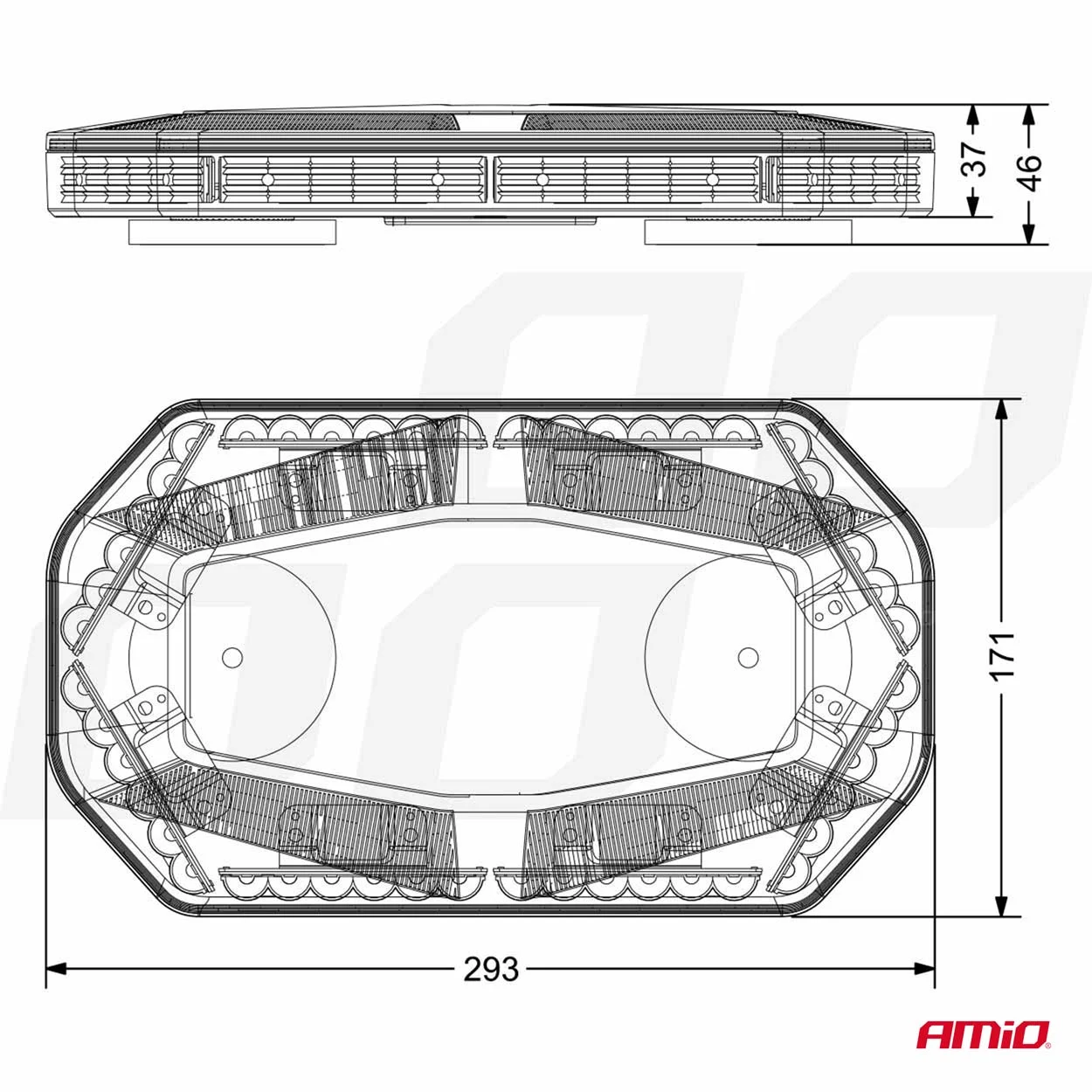 AMIO – Rampa luminoasa girofar, culoare Orange, alimentare 12/24V, 48 LED uri, protectie IP56, montaj cu magnet