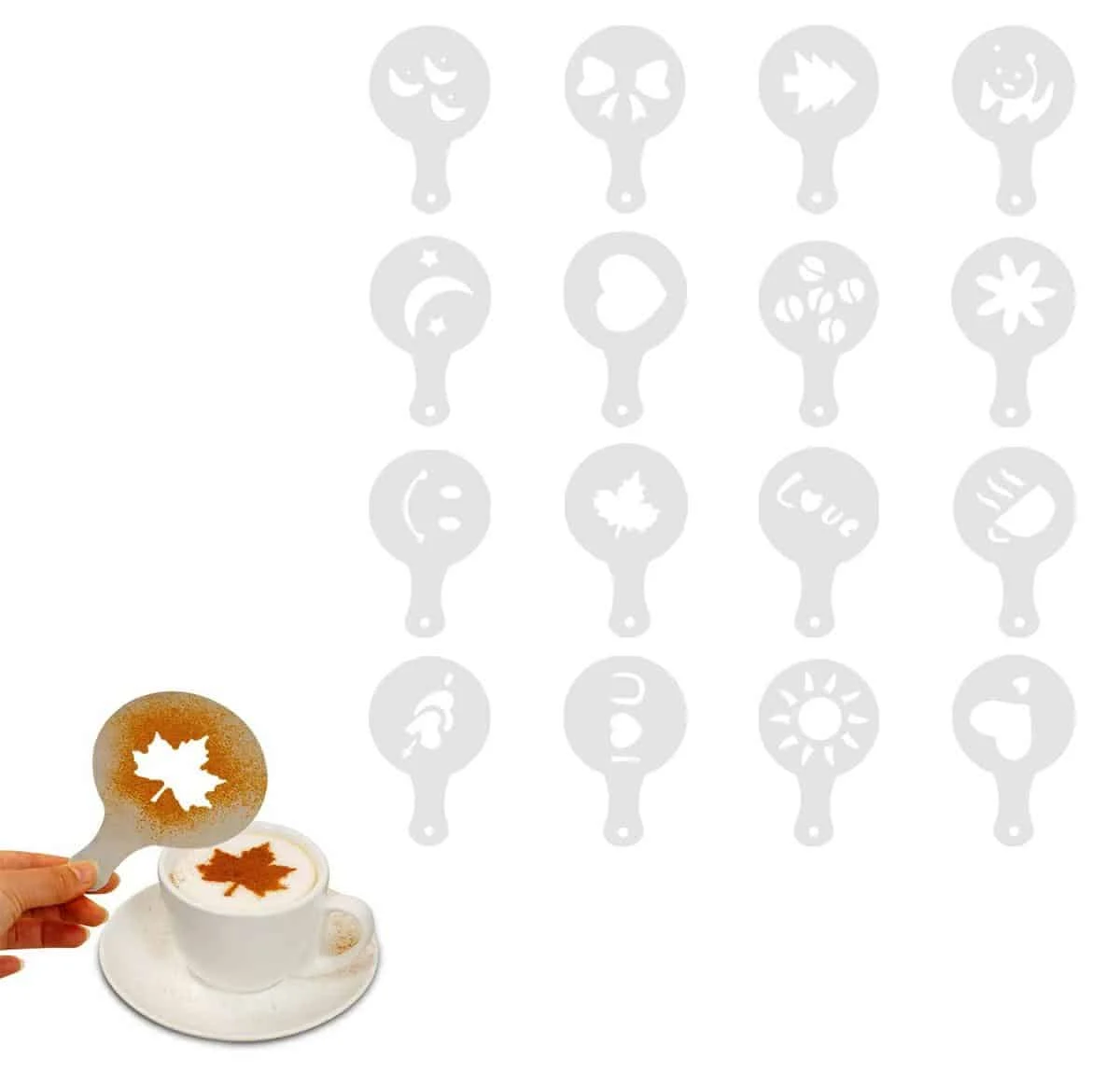 AVEX – Set 16 sabloane reutilizabile pentru ornarea desertului sau a cafelei