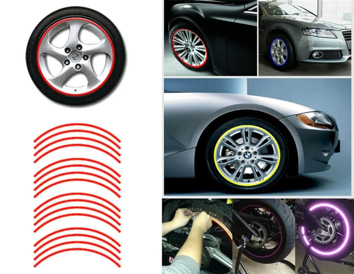 AVEX – Set 16 ornamente Reflectorizante pentru jante auto, moto, culoare Rosie