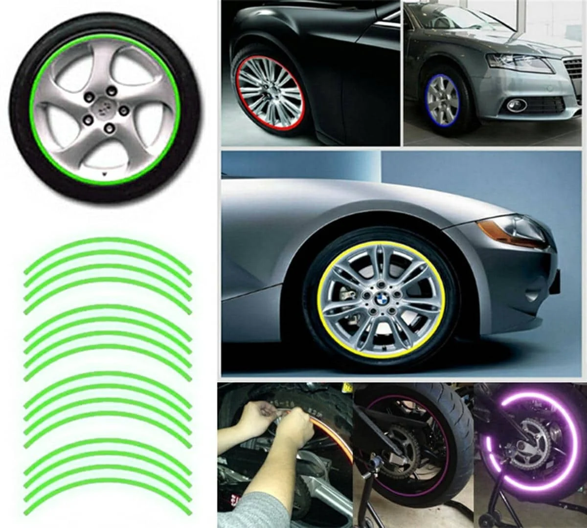 AVEX – Set 16 ornamente Reflectorizante pentru jante auto, moto, culoare Verde