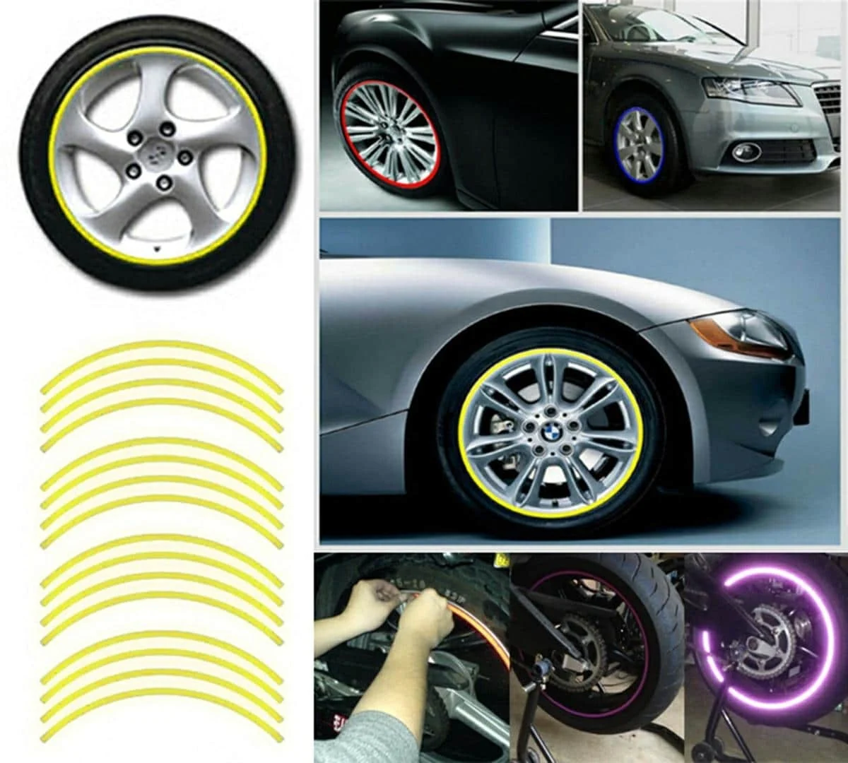 AVEX – Set 16 ornamente Reflectorizante pentru jante auto, moto, culoare Galben