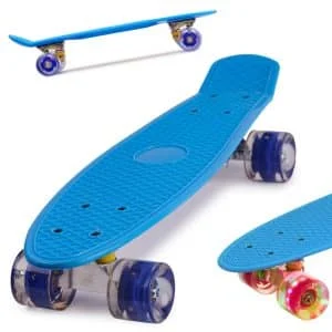 AVEX – Skateboard Penny Board pentru copii cu roti din cauciuc, iluminate LED, culoare Albastra