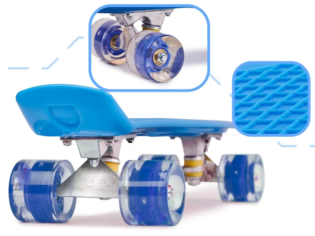AVEX – Skateboard Penny Board pentru copii cu roti din cauciuc, iluminate LED, culoare Albastra