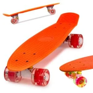 AVEX – Skateboard Penny Board pentru copii cu roti din cauciuc, iluminate LED, culoare Orange