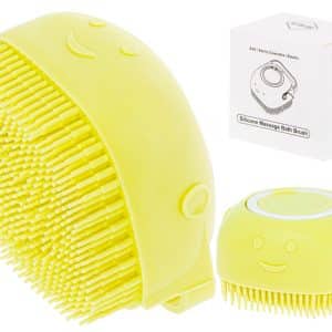 AVEX – Perie din silicon cu dozator de sampon pentru spalare caini sau pisici, 7,5 x 7,5 cm, culoare galben