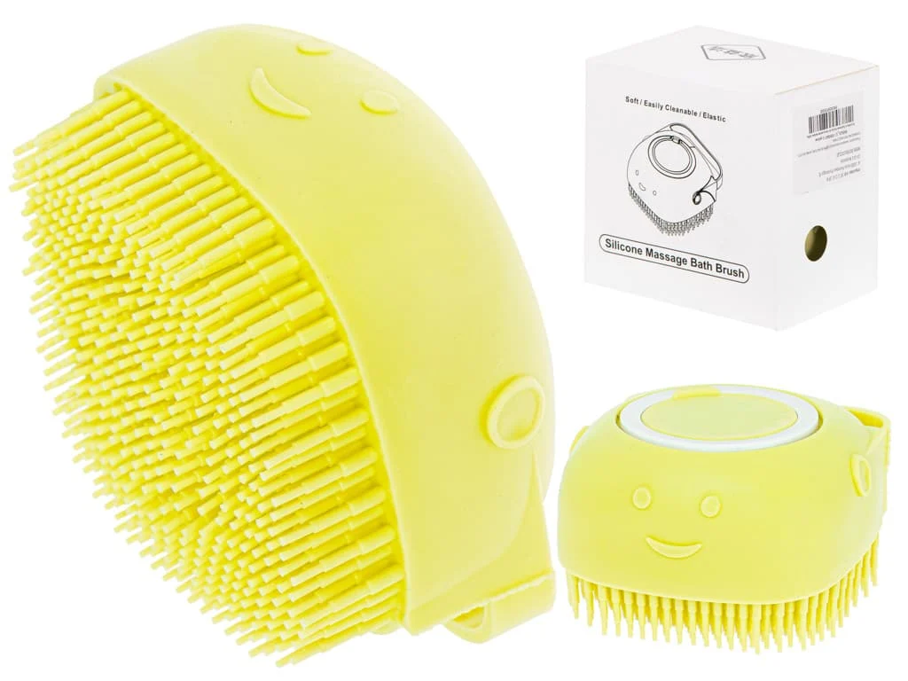 AVEX – Perie din silicon cu dozator de sampon pentru spalare caini sau pisici, 7,5 x 7,5 cm, culoare galben