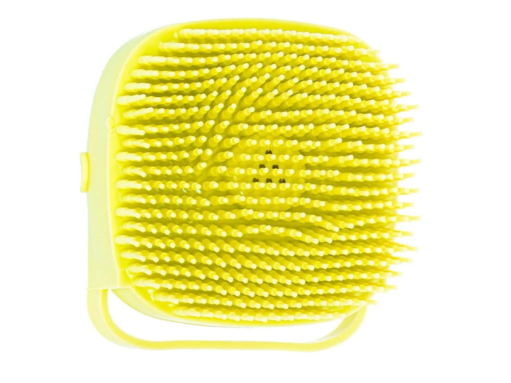 AVEX – Perie din silicon cu dozator de sampon pentru spalare caini sau pisici, 7,5 x 7,5 cm, culoare galben