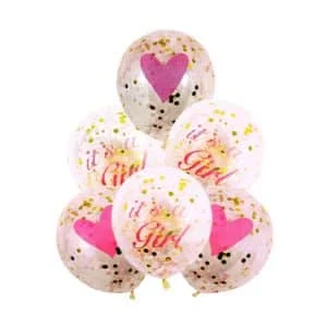 AVEX – Set 6 buc. baloane pentru Zi de Nastere Fetite, culoare Roz cu Confetti