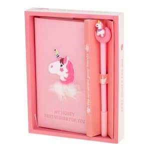 AVEX – Set Cadou pentru Copii, Caiet cu Unicorn finisat cu piele ecologica + Pix cu Unicorn