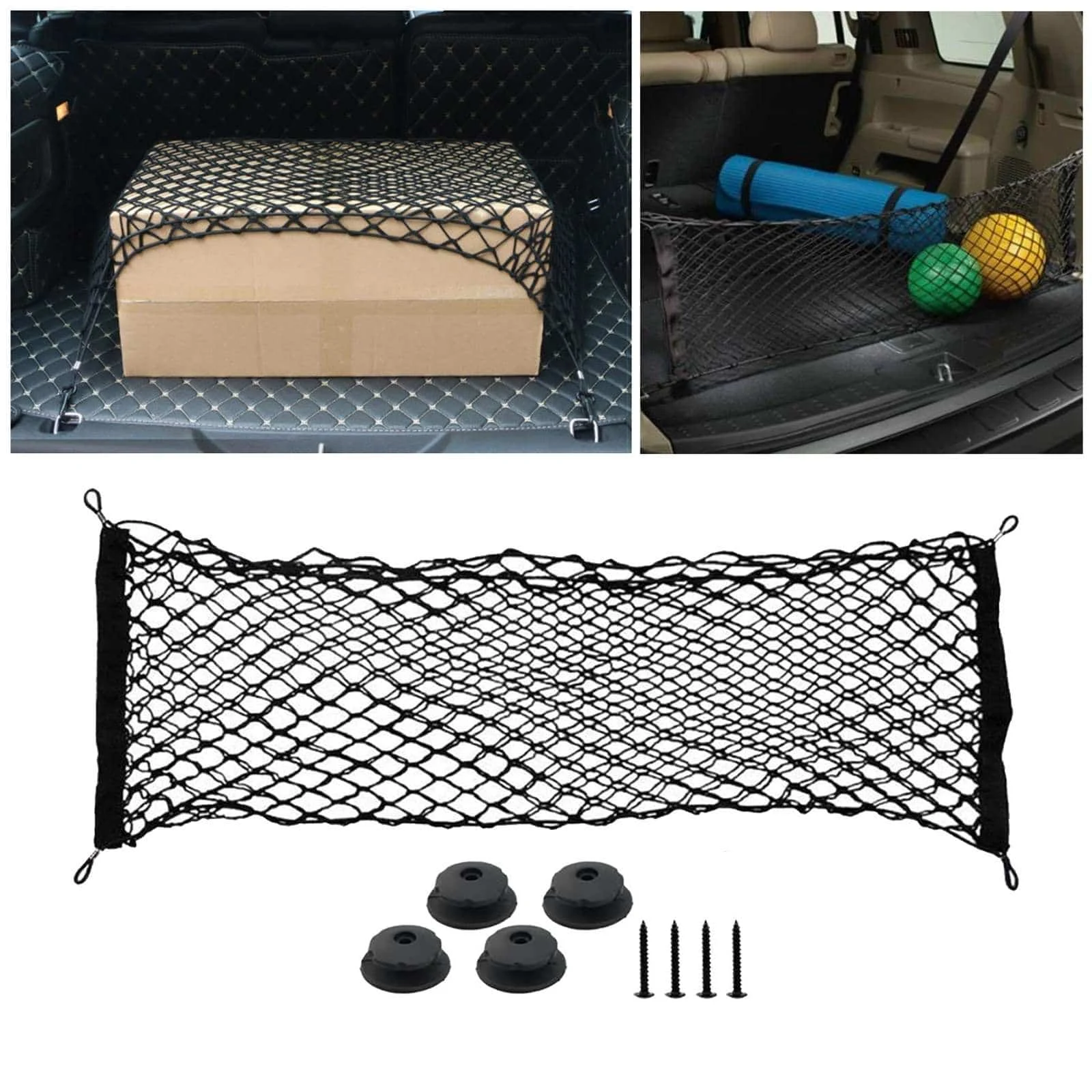 AMIO – Plasa de bagaje elastica cu buzunar si suporti de montaj, dimensiune 100 x 40 cm