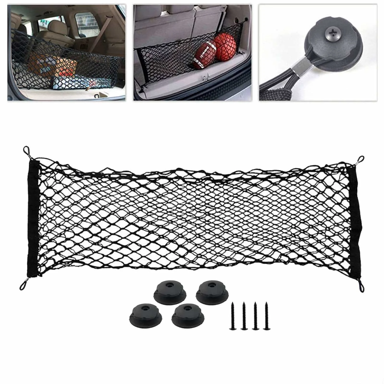 AMIO – Plasa de bagaje elastica cu buzunar si suporti de montaj, dimensiune 100 x 40 cm