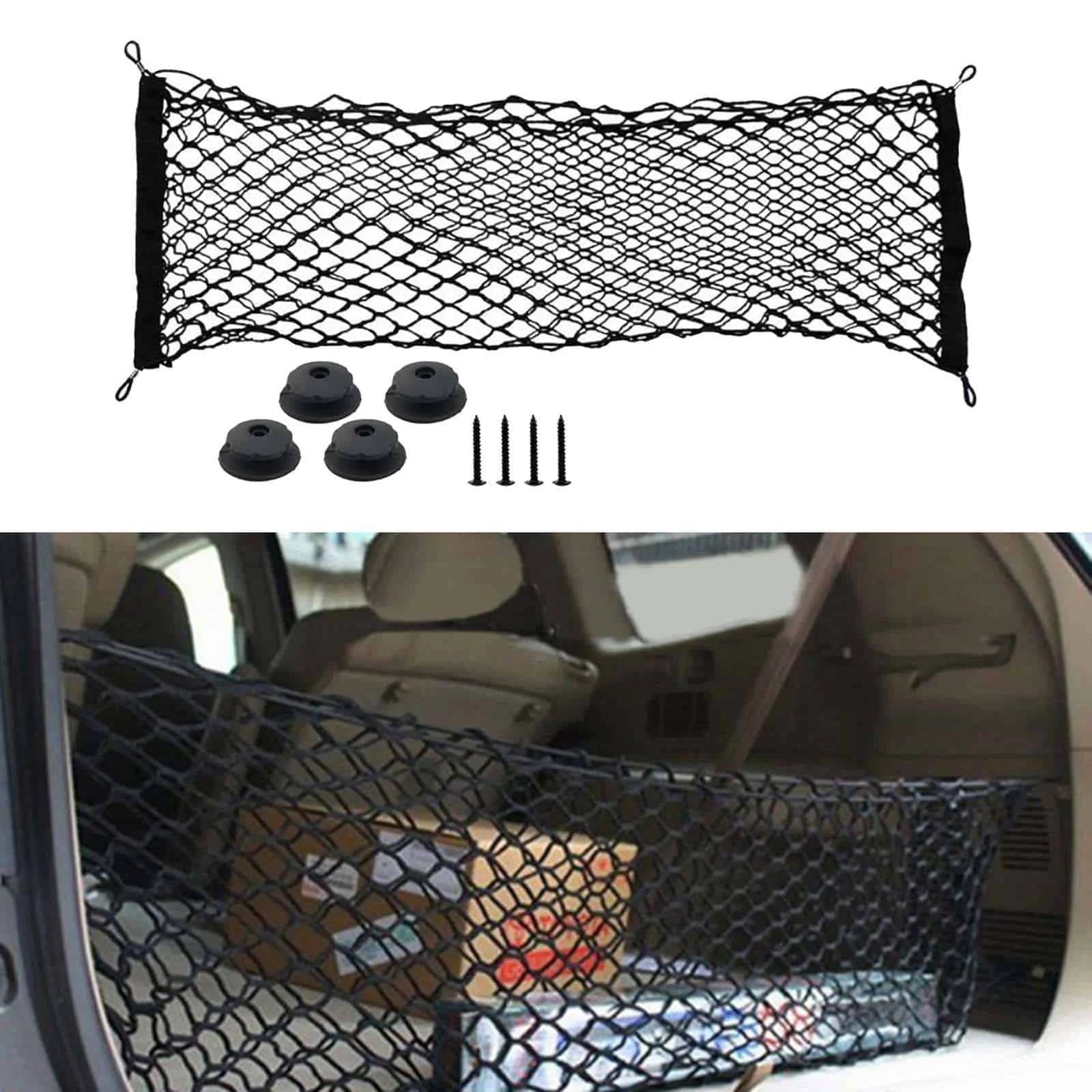 AMIO – Plasa de bagaje elastica cu buzunar si suporti de montaj, dimensiune 100 x 40 cm
