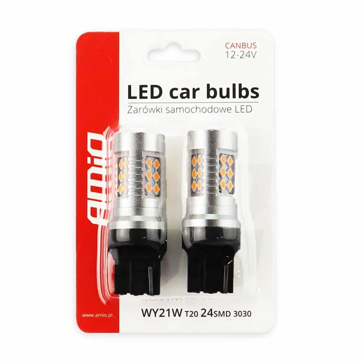 AMIO – Set becuri auto cu LED CANBUS, 3030, 24SMD, compatibil T20, 7440, WY21W, Portocaliu, 12V / 24V, destinat competitiilor auto sau…