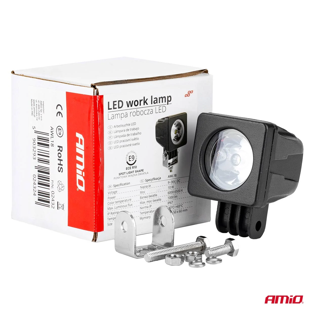 AMIO – Proiector LED pentru Off Road, ATV, SSV, culoare 6500K, 1000 lm, tensiune 9 36V, dimensiune 50 x 50 mm