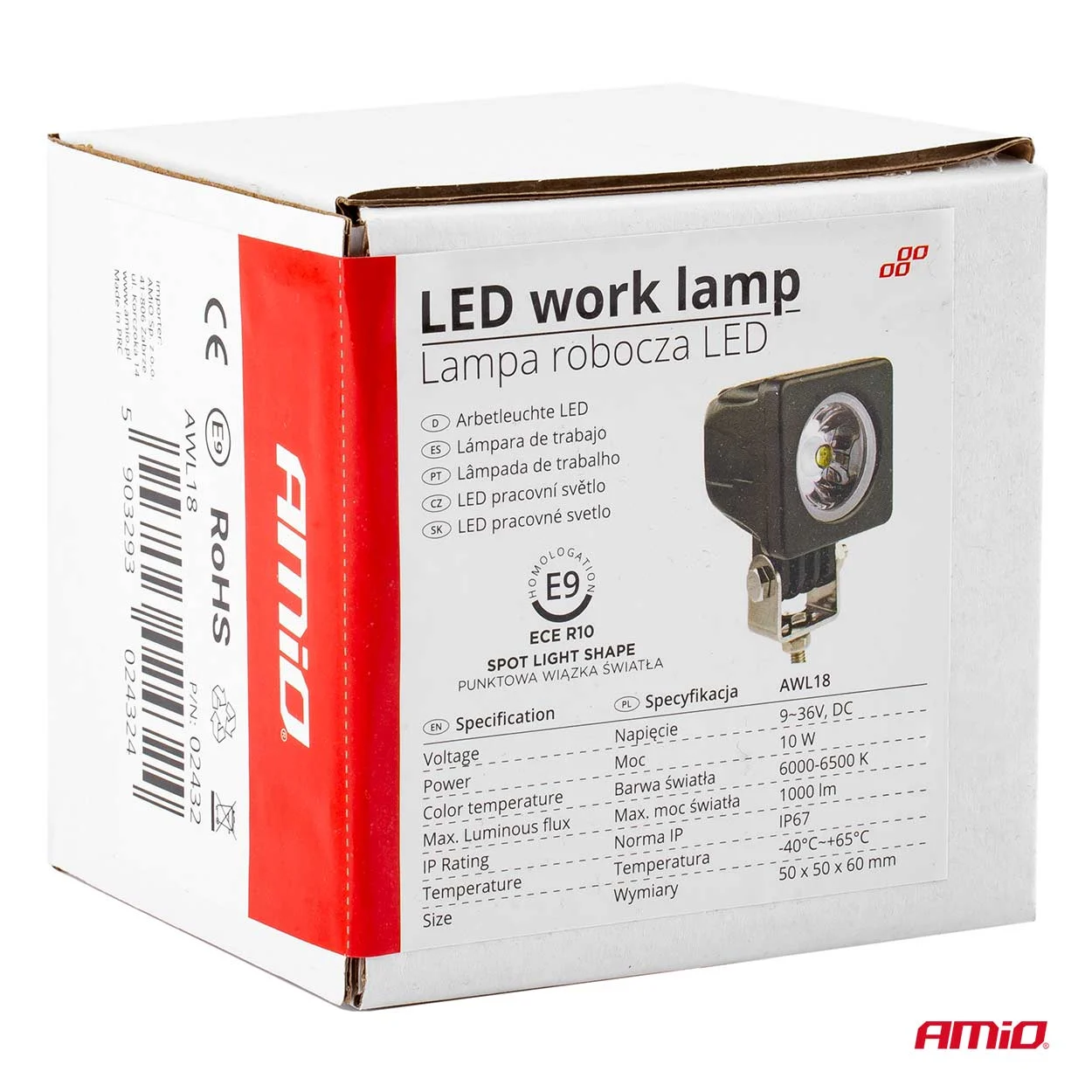 AMIO – Proiector LED pentru Off Road, ATV, SSV, culoare 6500K, 1000 lm, tensiune 9 36V, dimensiune 50 x 50 mm