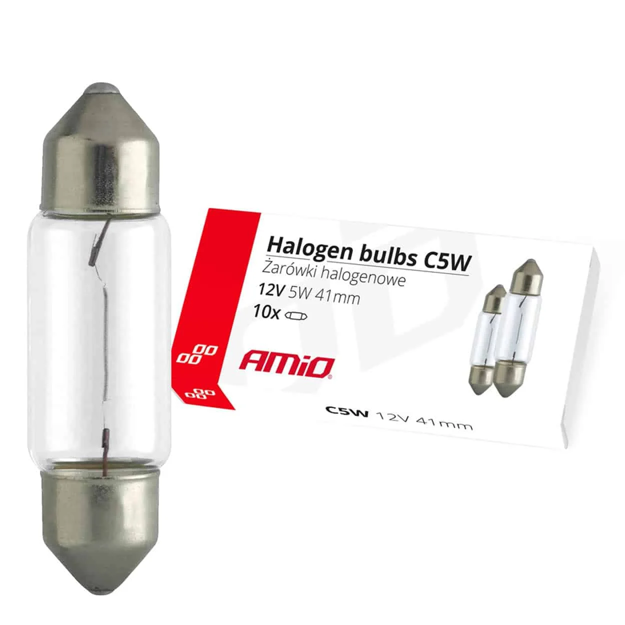 AMIO – Set 10 becuri cu halogen C5W Festoon, 41mm, 12V