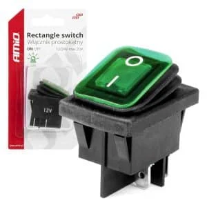 AMIO – Intrerupator On/Off, 12/24V, dreptunghiular, waterproof, iluminat culoare Verde, destinatie auto, utilitare, Off Road, ATV…