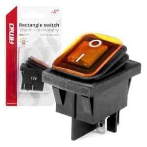 AMIO – Intrerupator On/Off, 12/24V, dreptunghiular, waterproof, iluminat culoare Galben, destinatie auto, utilitare, Off Road, ATV…