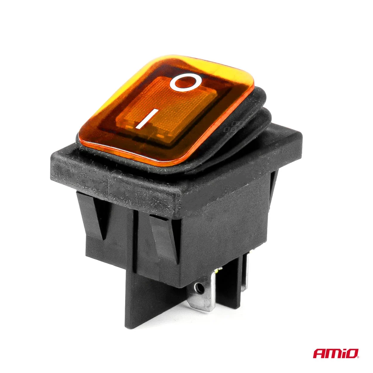 AMIO – Intrerupator On/Off, 12/24V, dreptunghiular, waterproof, iluminat culoare Galben, destinatie auto, utilitare, Off Road, ATV…