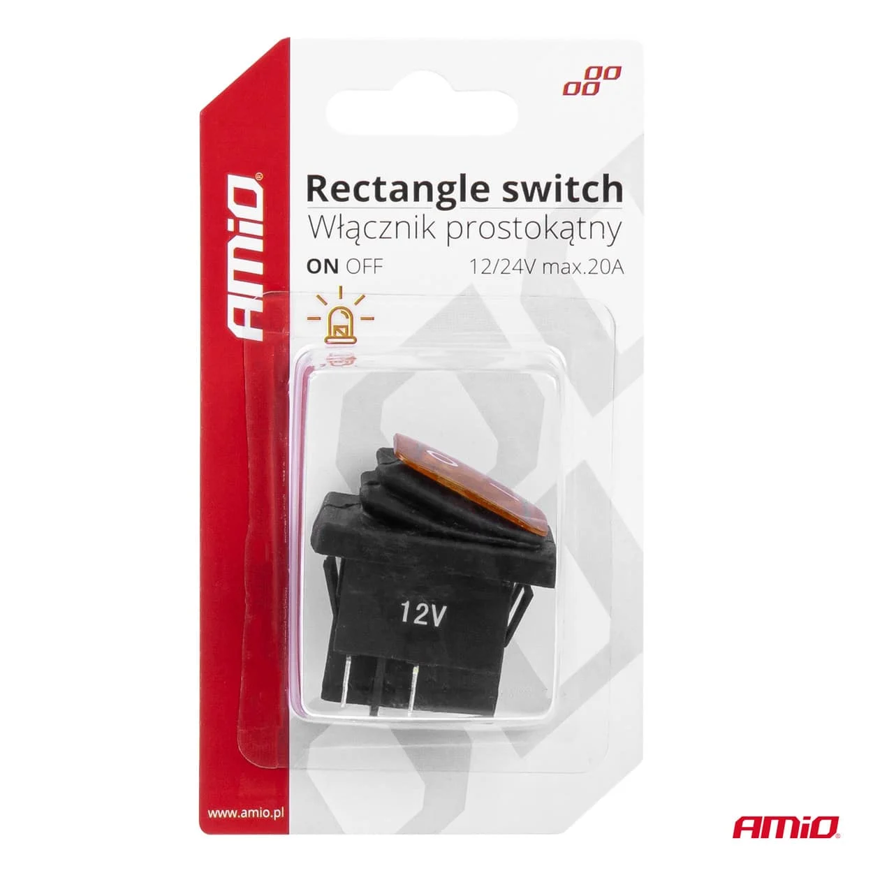 AMIO – Intrerupator On/Off, 12/24V, dreptunghiular, waterproof, iluminat culoare Galben, destinatie auto, utilitare, Off Road, ATV…