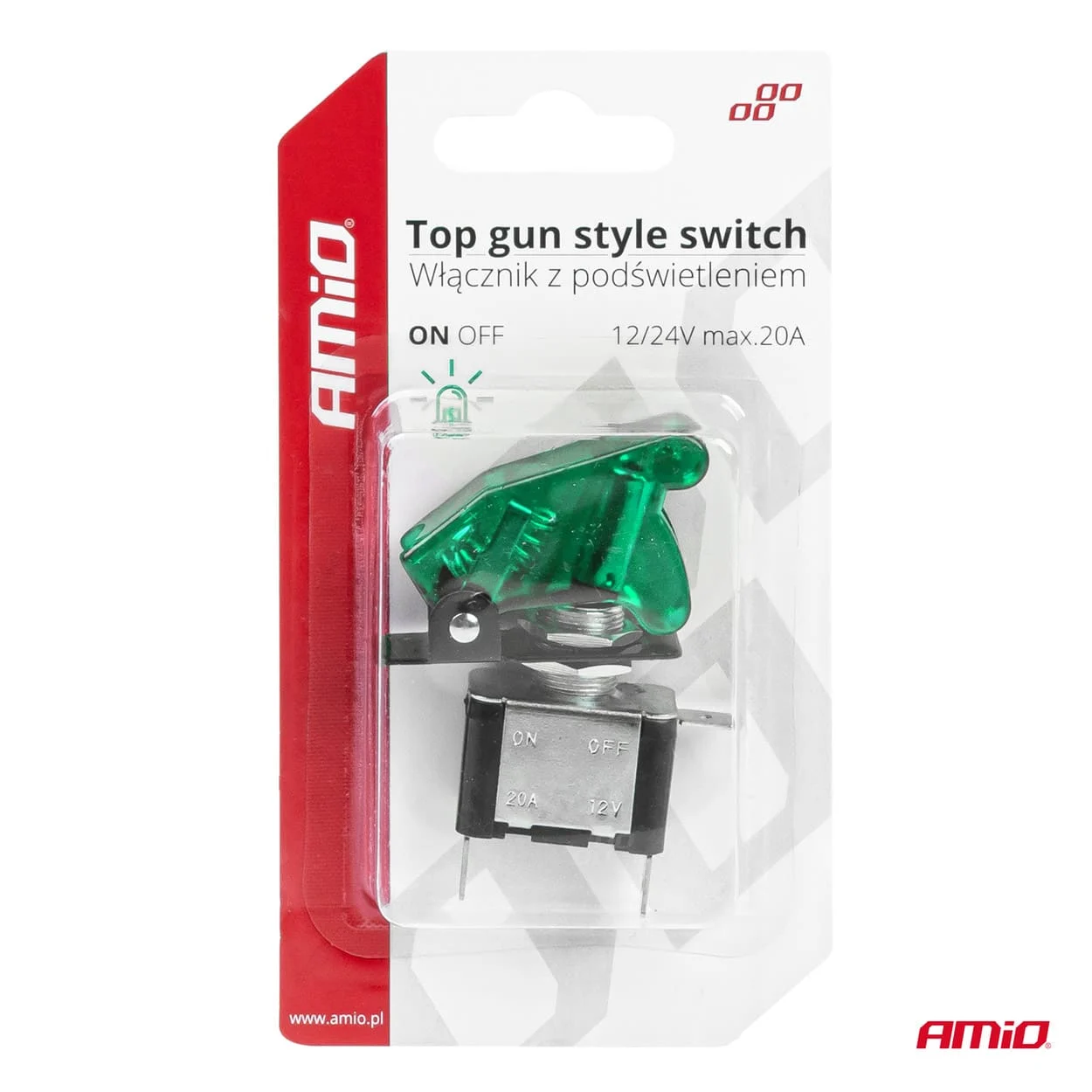 AMIO – Comutator iluminat (intrerupator) cu protectie, destinatie auto, moto, ATV, SSV, Off Road, model "TOP GUN", tensiune 12V 24V…