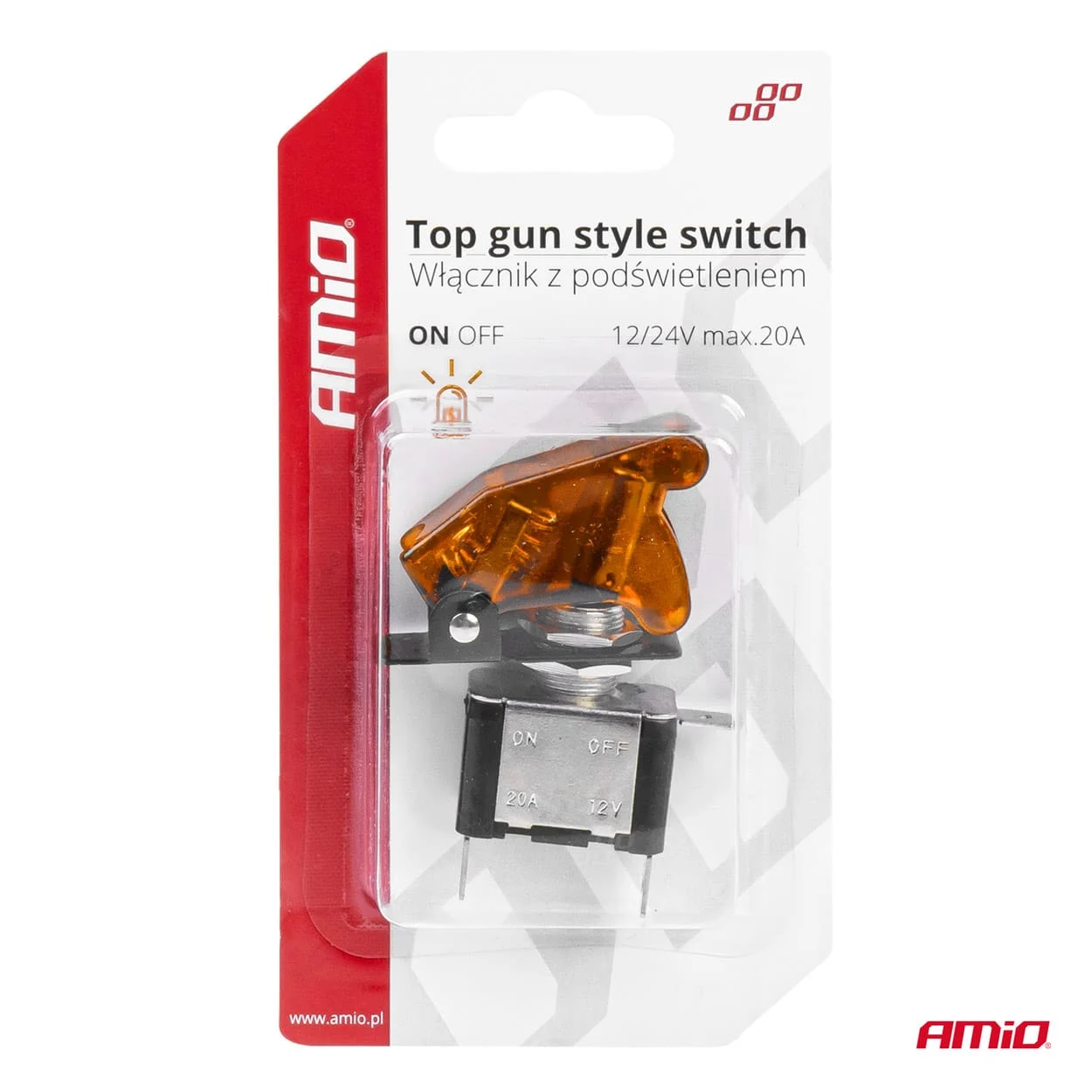 AMIO – Comutator iluminat (intrerupator) cu protectie, destinatie auto, moto, ATV, SSV, Off Road, model "TOP GUN", tensiune 12V 24V…