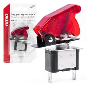 AMIO – Comutator iluminat (intrerupator) cu protectie, destinatie auto, moto, ATV, SSV, Off Road, model "TOP GUN", tensiune 12V 24V…
