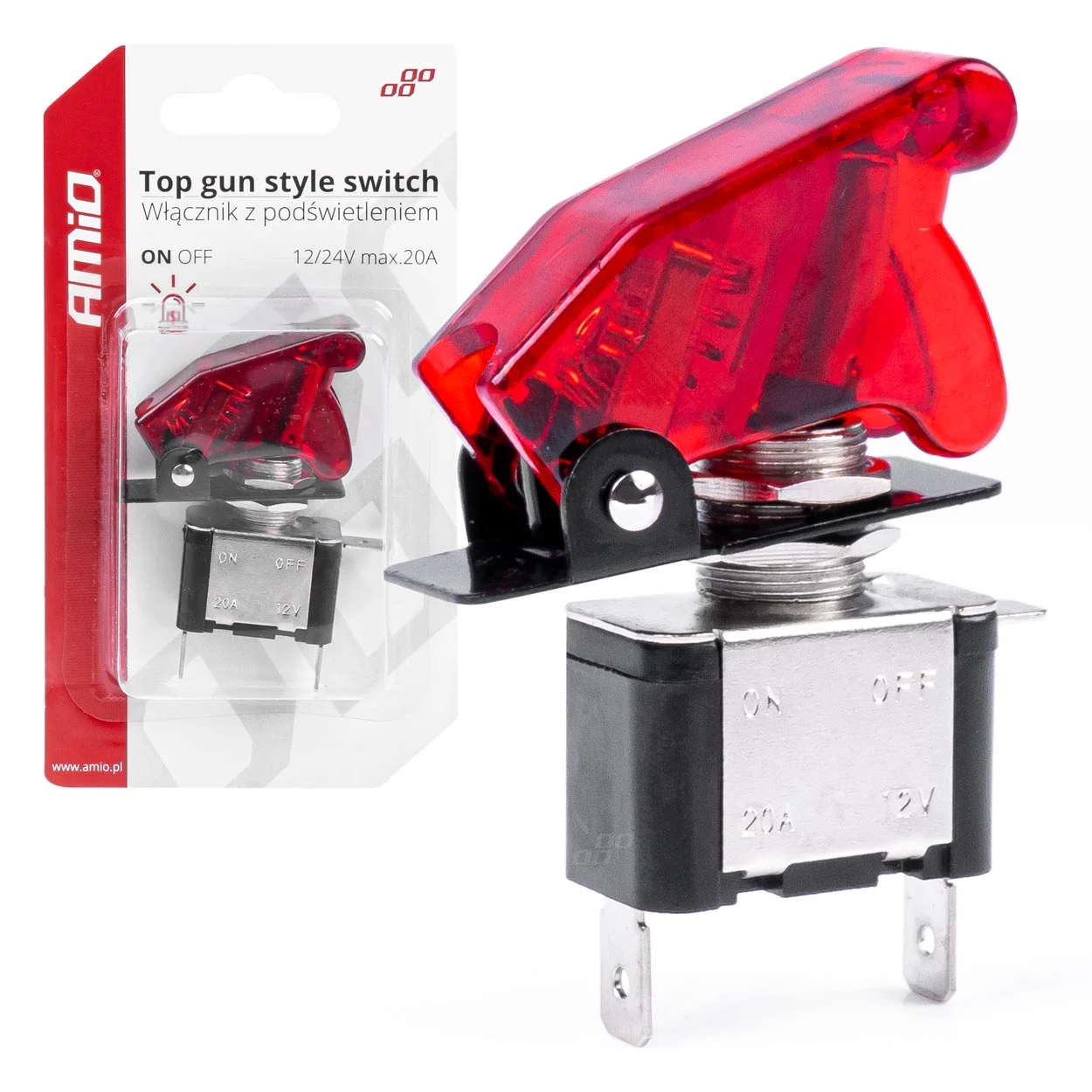 AMIO – Comutator iluminat (intrerupator) cu protectie, destinatie auto, moto, ATV, SSV, Off Road, model "TOP GUN", tensiune 12V 24V…
