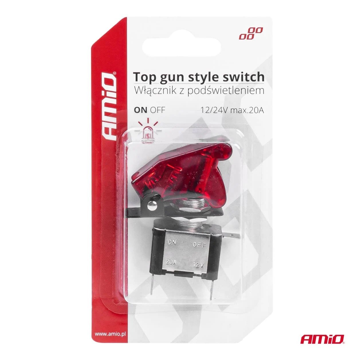 AMIO – Comutator iluminat (intrerupator) cu protectie, destinatie auto, moto, ATV, SSV, Off Road, model "TOP GUN", tensiune 12V 24V…