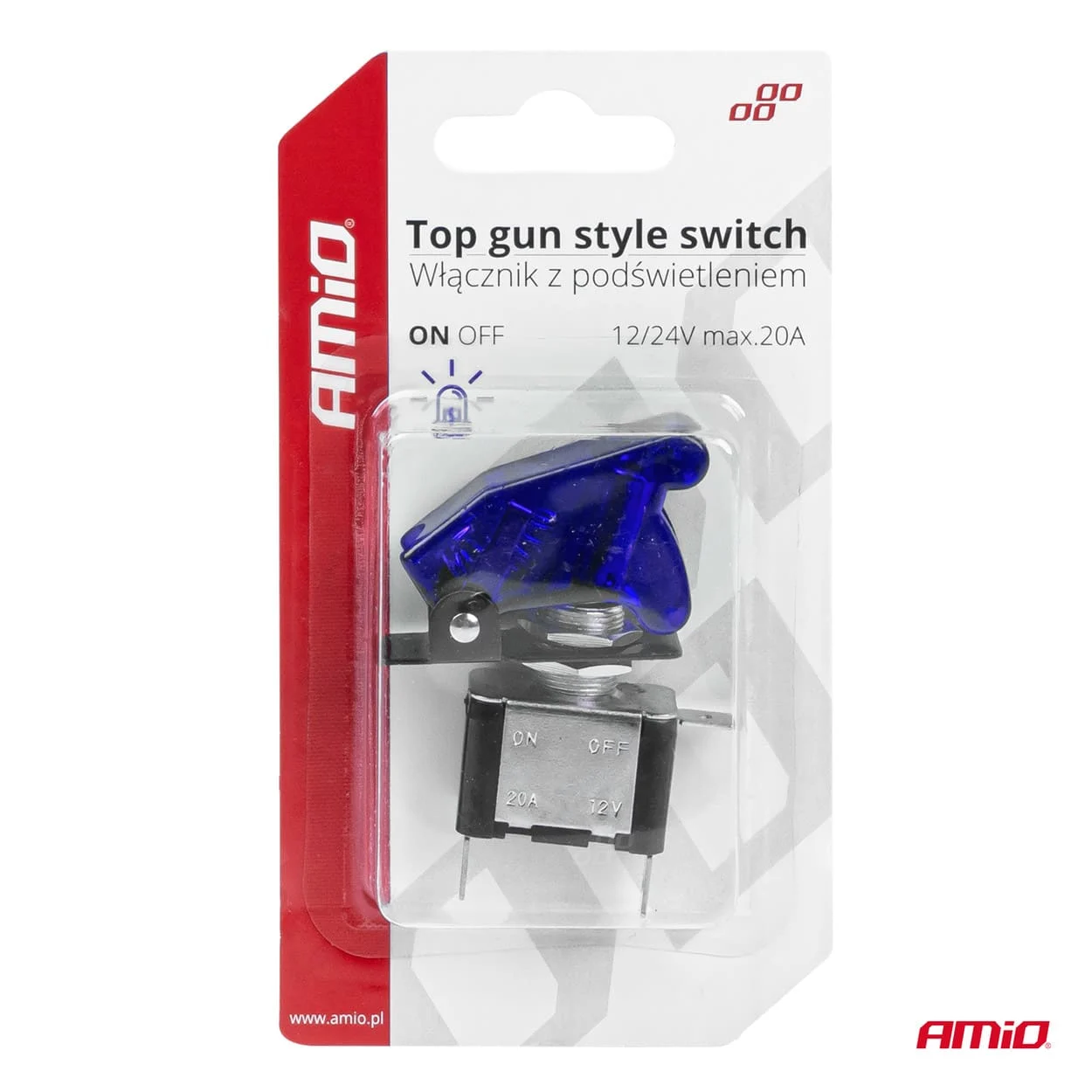 AMIO – Comutator iluminat (intrerupator) cu protectie, destinatie auto, moto, ATV, SSV, Off Road, model "TOP GUN", tensiune 12V 24V…