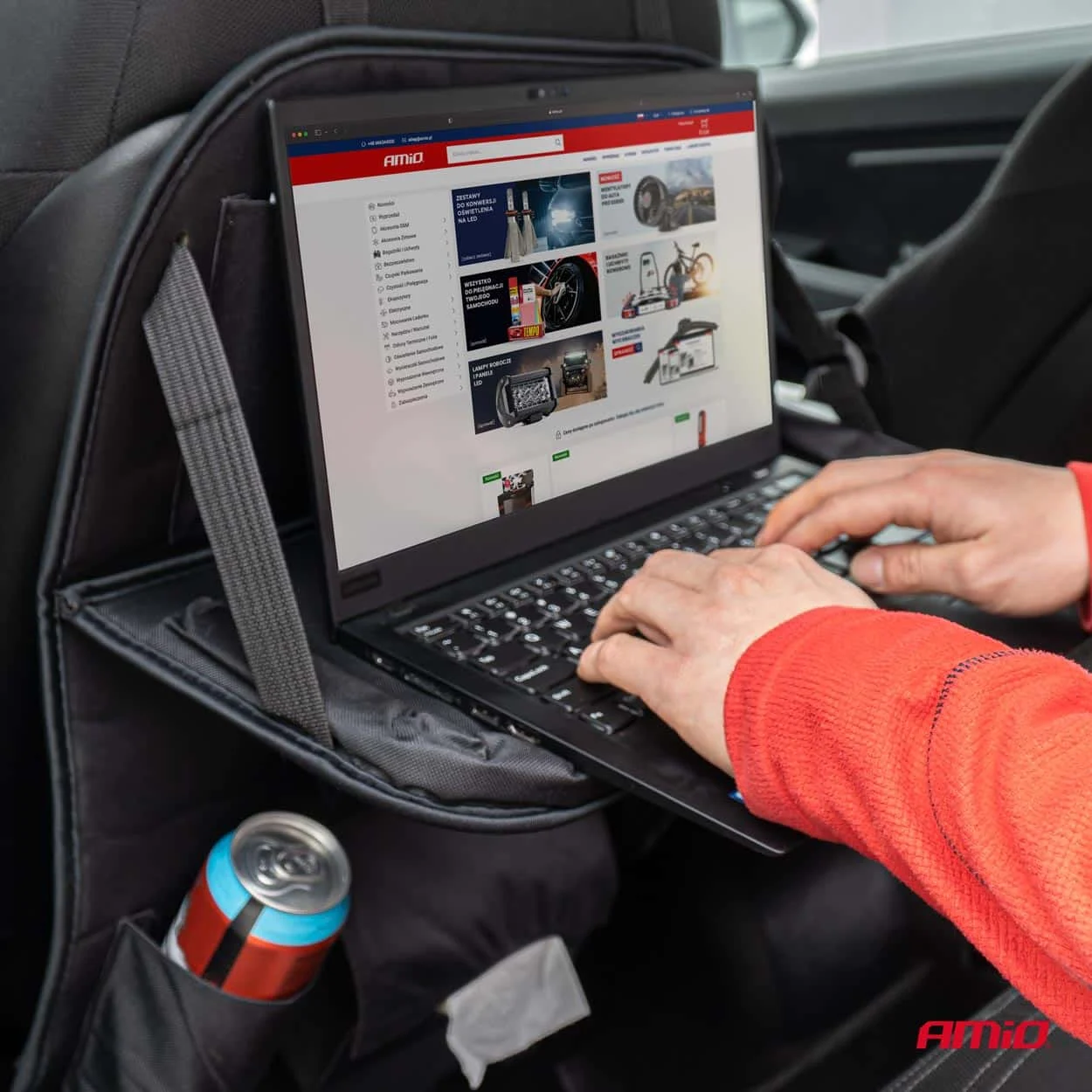 AMIO – Organizator auto cu masa rabatabila, montaj pe spatarul scaunului