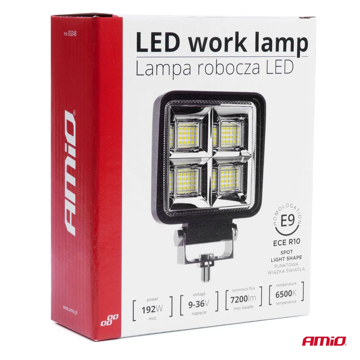 AMIO – Proiector LED pentru Off Road, ATV, SSV, putere 192W, culoare 6500K, tensiune 9 36V, dimensiuni 110 x 110 x 35 mm