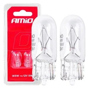 AMIO – Set 2 becuri cu halogen, soclu T10, W5W, W2.1x9.5d, alimentare 12V