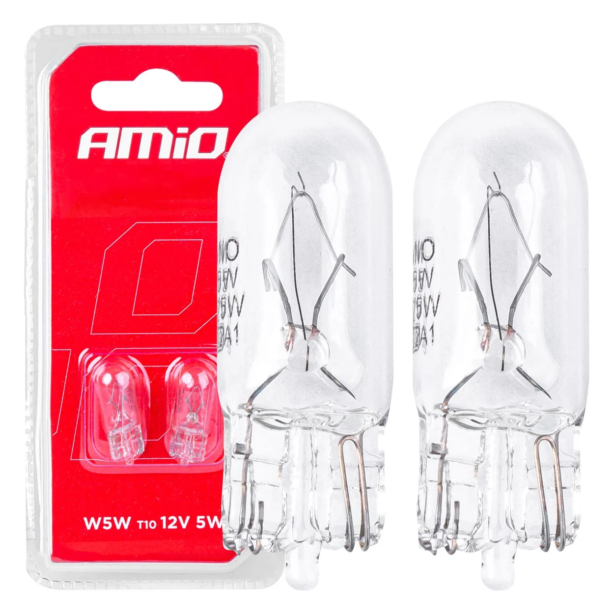AMIO – Set 2 becuri cu halogen, soclu T10, W5W, W2.1x9.5d, alimentare 12V