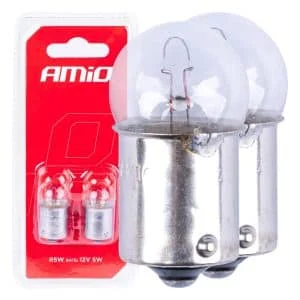 AMIO – Set 2 becuri cu halogen, soclu R5W, BA15s, alimentare 12V