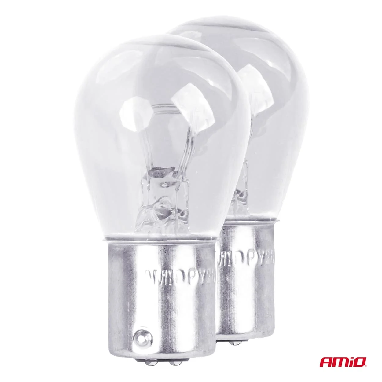 AMIO – Set 2 becuri cu halogen, soclu P21, 5W, BAY15D, alimentare 12V