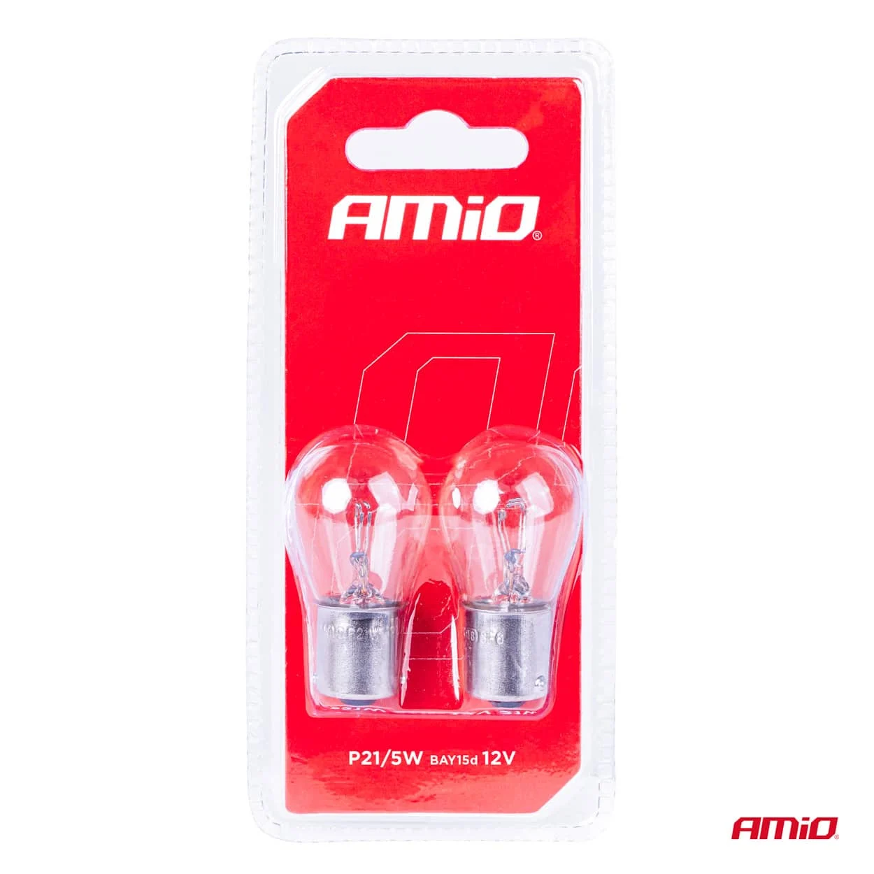AMIO – Set 2 becuri cu halogen, soclu P21, 5W, BAY15D, alimentare 12V