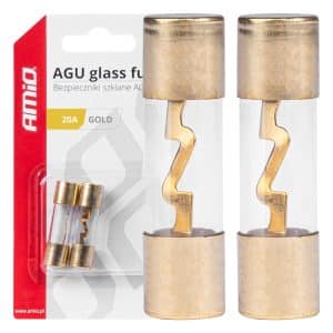 AMIO – Set 2 sigurante din sticla tip AGU, contacte aurite, 20A