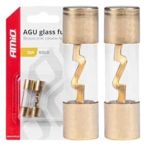 AMIO – Set 2 sigurante din sticla tip AGU, contacte aurite, 20A