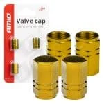 Set 4 capacele auto pentru ventil, din aluminiu, model Hexagon, culoare Galben