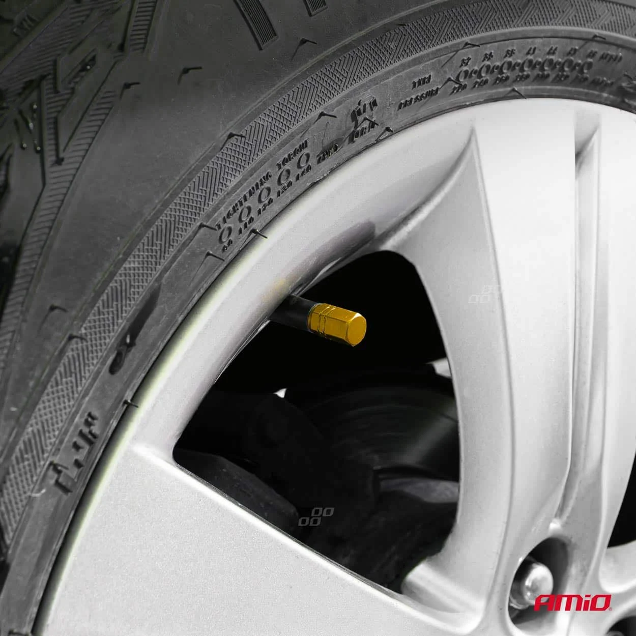 AMIO – Set 4 capacele auto pentru ventil, din aluminiu, model Hexagon, culoare Galben