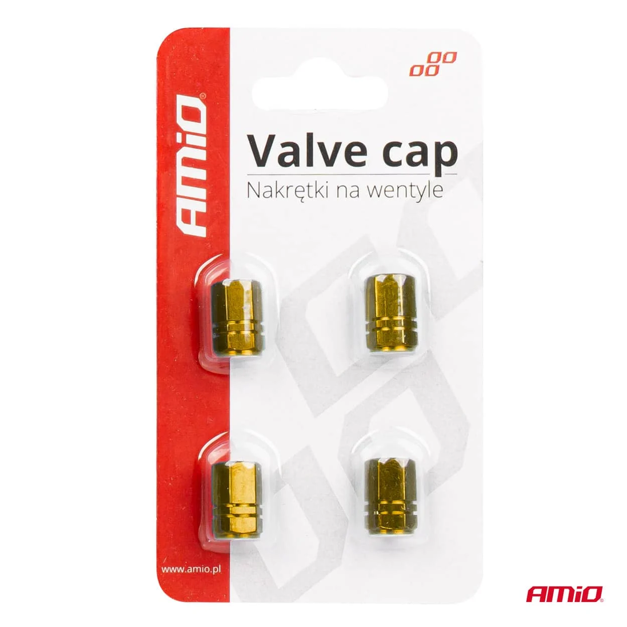 AMIO – Set 4 capacele auto pentru ventil, din aluminiu, model Hexagon, culoare Galben