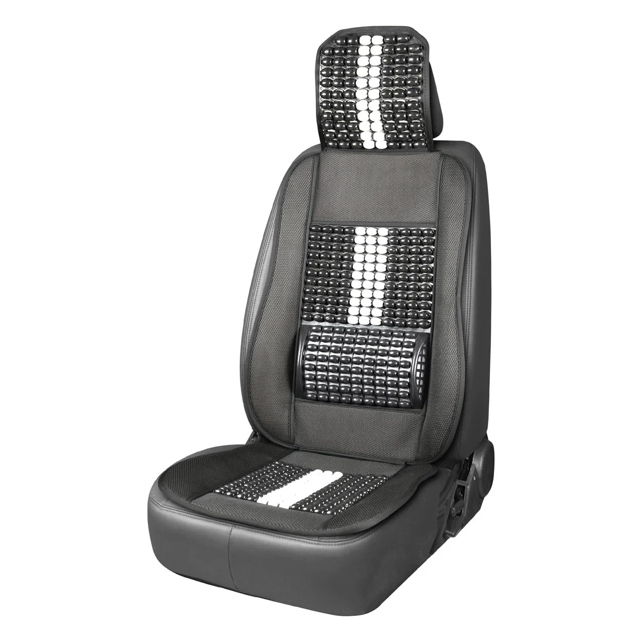 AMIO – Husa scaun auto cu bile de masaj, suport lombar si tetiera, dimensiuni 131 x 46 cm, culoare Neagra