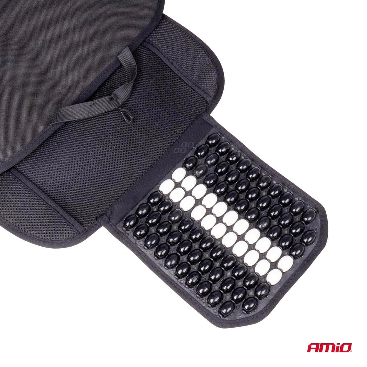 AMIO – Husa scaun auto cu bile de masaj, suport lombar si tetiera, dimensiuni 131 x 46 cm, culoare Neagra