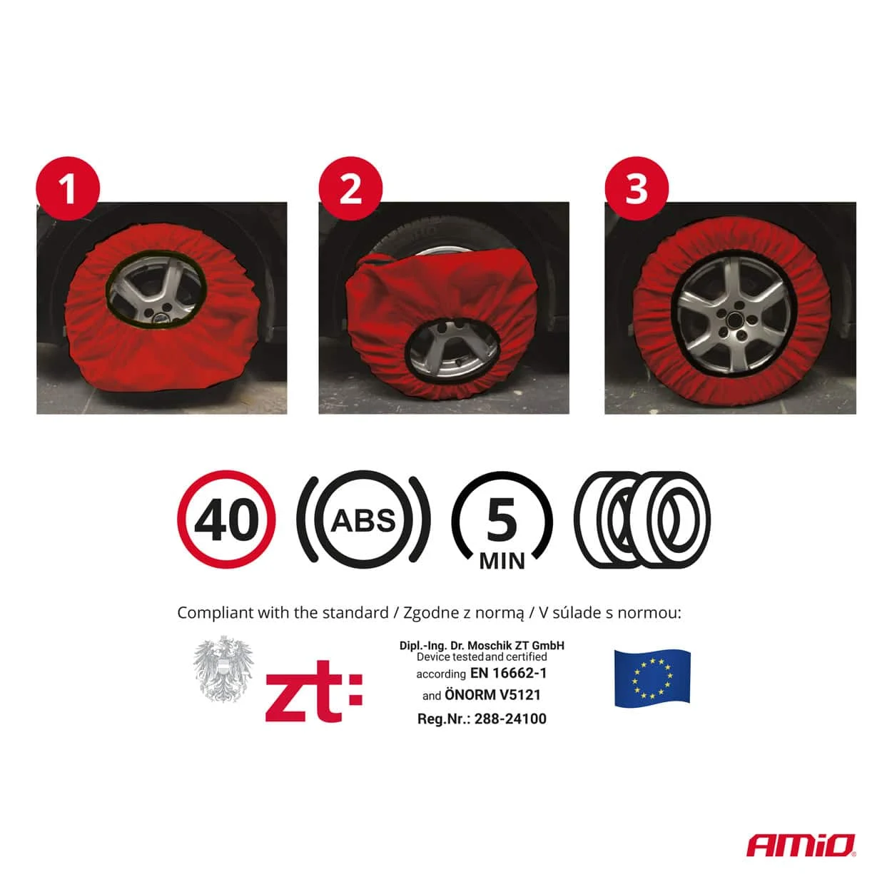 AMIO – Set 2 lanturi de zapada textile, marime M, omologate EN16662 1 si Onorm V5121