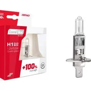 AMIO – Set becuri cu halogen H1 12V 55W LumiTec SILVER + 100% DUO BOX