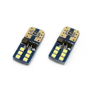 AMIO – Set becuri auto cu LED CANBUS UltraBright compatibil T10e W5W 12 SMD Alb 12/24V, destinat competitiilor auto sau off road