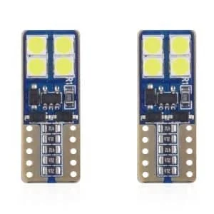 AMIO – Set becuri auto cu LED CANBUS compatibil T10e W5W 8 SMD Alb 12/24V, destinat competitiilor auto sau off road